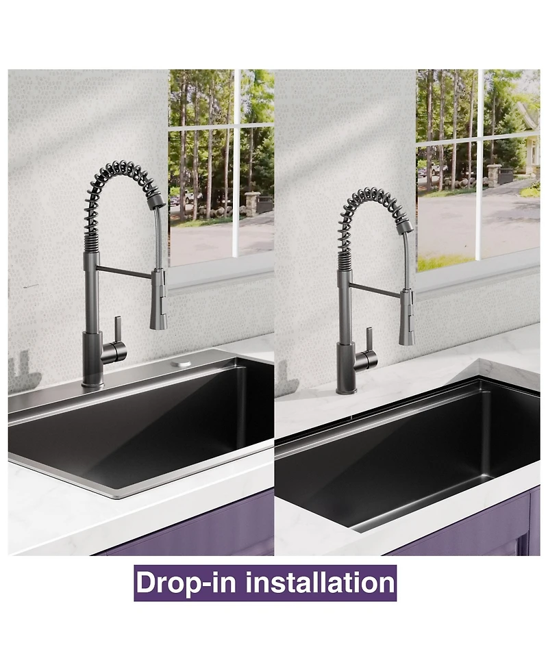 flynama Gunmetal Kitchen Sink Topmount Workstation Stainless Steel Single Bowl