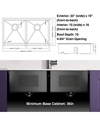 flynama huluwat 33x19x10inch Gunmetal Black Undermount Double Bowl Kitchen Sink All In One Stainless Steel