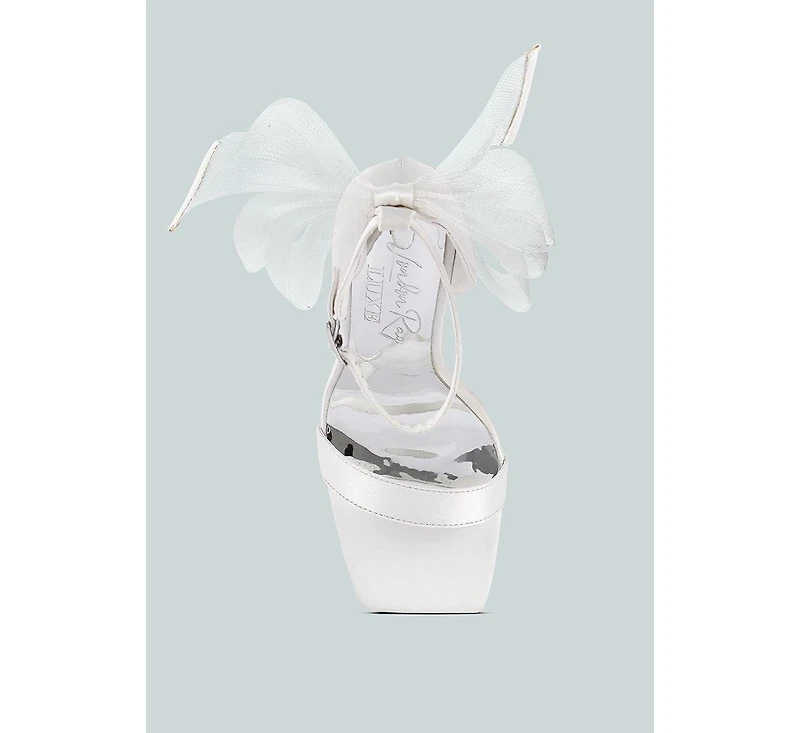 Womens Kiri Satin Clear High Heeled Bow Sandals