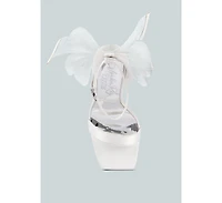 Womens Kiri Satin Clear High Heeled Bow Sandals