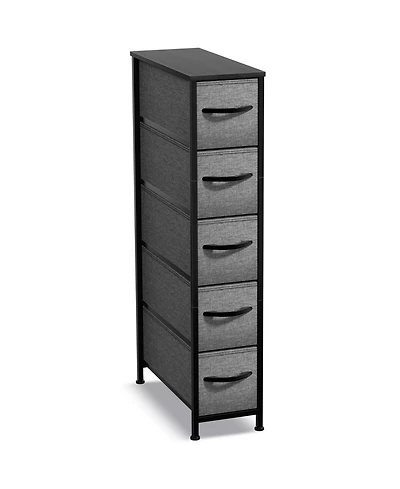 Sorbus Narrow Dresser with 5 Drawers - Steel Frame, Wood Top & Easy Pull Fabric Bins