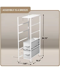 Sorbus Narrow Dresser with 5 Drawers - Steel Frame, Wood Top & Easy Pull Fabric Bins