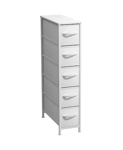 Sorbus Narrow Dresser with 5 Drawers - Steel Frame, Wood Top & Easy Pull Fabric Bins