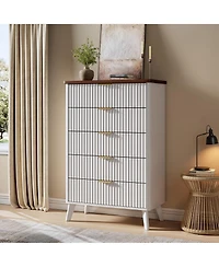 gaomon Fluted Dresser for Bedroom, 5 Deep Drawer Modern Wood Storage Chest, White