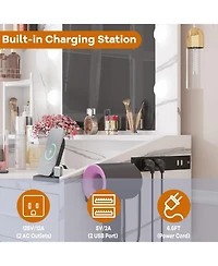 gaomon Vanity Desk with Mirror and Lights, Makeup Vanity with Power Outlet, White
