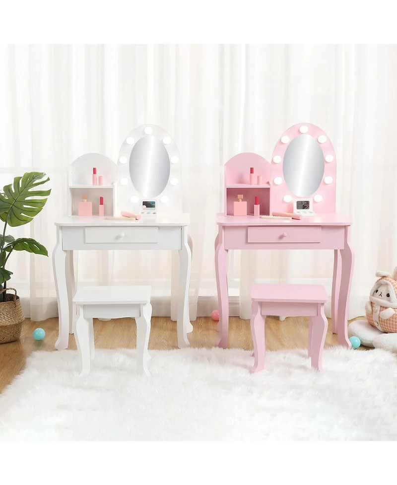 gaomon Kids Vanity Set with Light, Girls Vanity with Mirror, Stool and Drawer, White