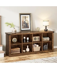 gaomon 8 Cube Storage Organizer Bookshelf, 62" Long 3-Tier Farmhouse Bookcase for Entryway or Living Room, Brown