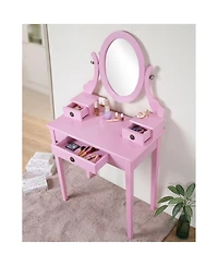 Streamdale Furniture Moniys Wood Moniya Makeup Vanity Table and Stool Set, Pink