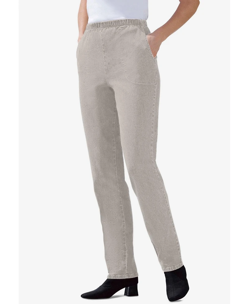 Woman Within Women's Tall Straight Leg Fineline Pull-On Stretch Denim Jeans