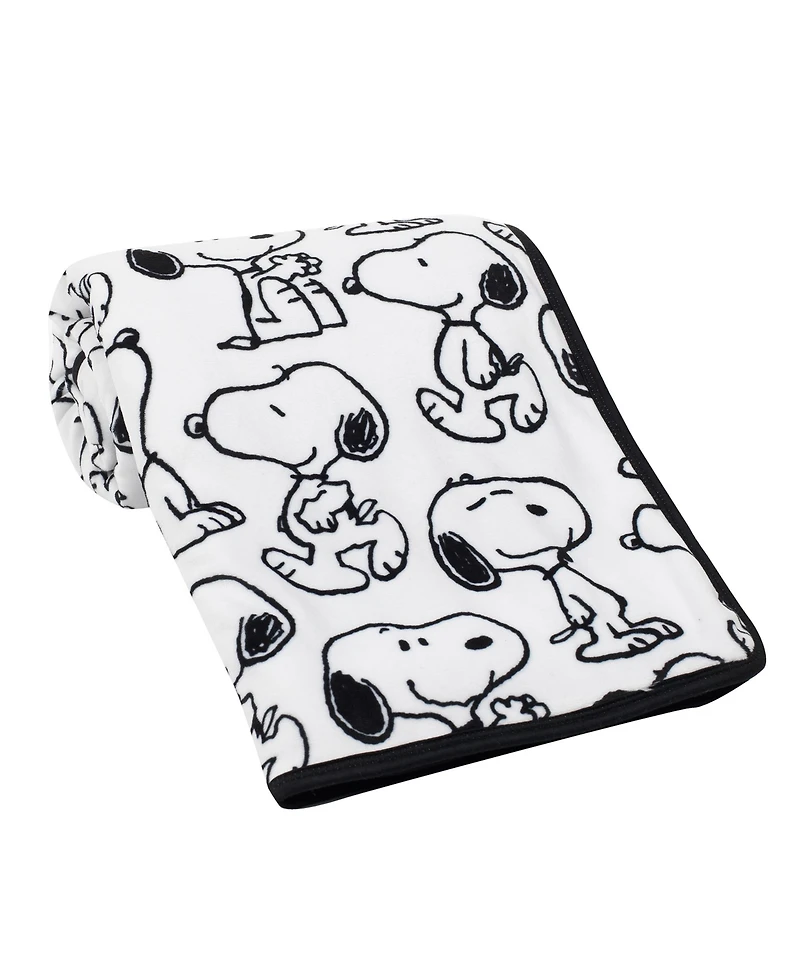 Lambs & Ivy Classic Snoopy Minky and Sherpa Baby Blanket - White/Black