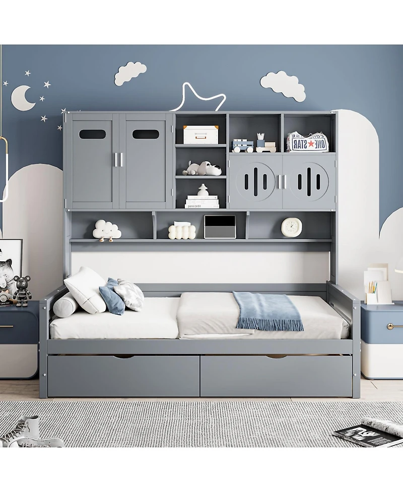 Streamdale Furniture Twin Daybed with Drawers, Cabinet, & Shelf