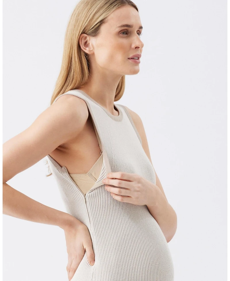 Ripe Maternity Noa Rib Knit Nursing Dress Natural / Taupe
