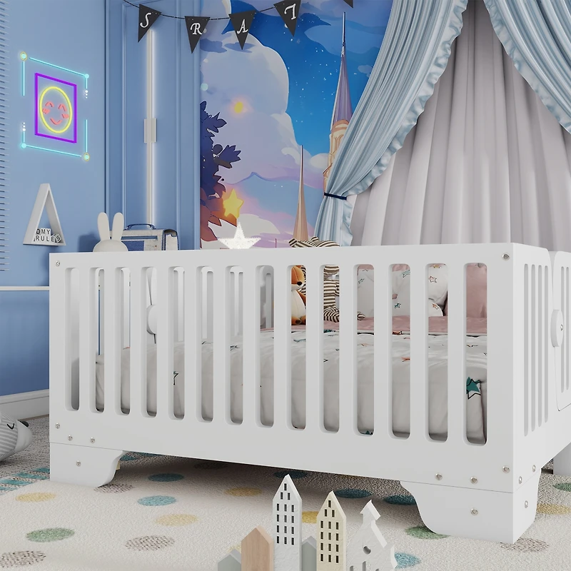 Streamdale Furniture Twin Montessori Floor Bed with Fence and Door