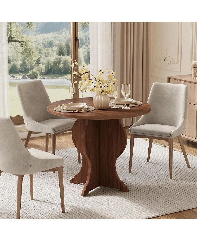 Tribesigns 31.5" Round Dining Table for 4, Modern Farmhouse Kitchen Table with Sturdy Base, Dark Brown Circle Table for Dining Room & Living Room