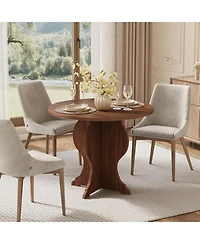 Tribesigns 31.5" Round Dining Table for 4, Modern Farmhouse Kitchen Table with Sturdy Base, Dark Brown Circle Table for Dining Room & Living Room