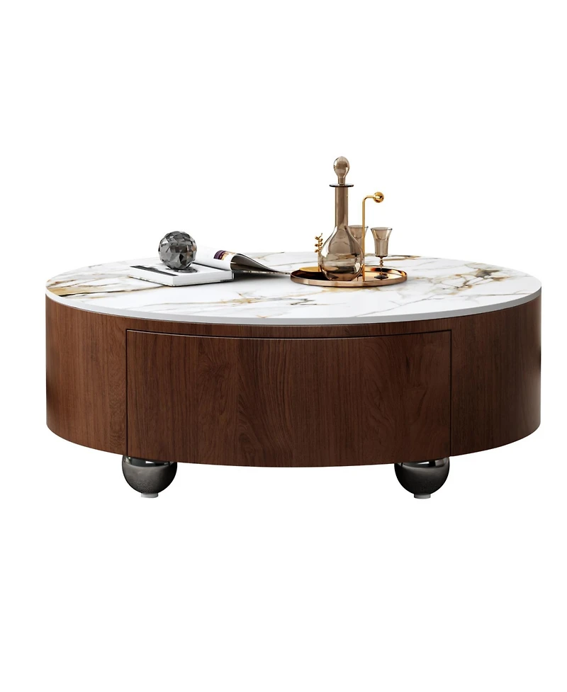 Streamdale Furniture Round Wood Coffee Table with Faux Marble Tabletop