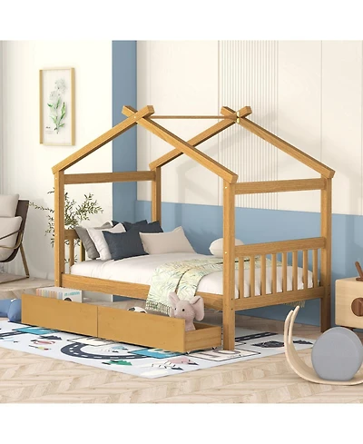 Streamdale Furniture Twin Wooden House Bed with Drawers
