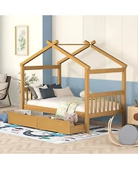 Streamdale Furniture Twin Wooden House Bed with Drawers