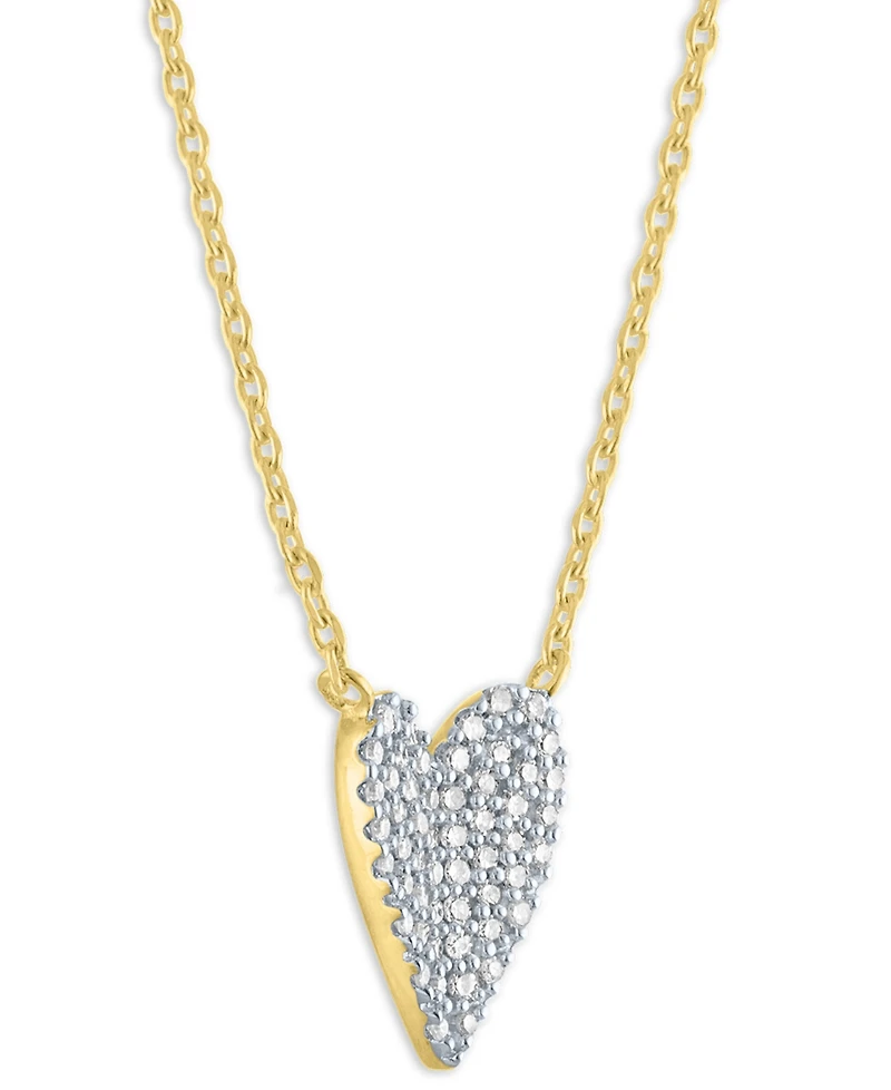 Macy's Pave Heart Diamond Pendant Necklace (1/6 ct. t.w.) in 14k Yellow Gold Over Sterling Silver