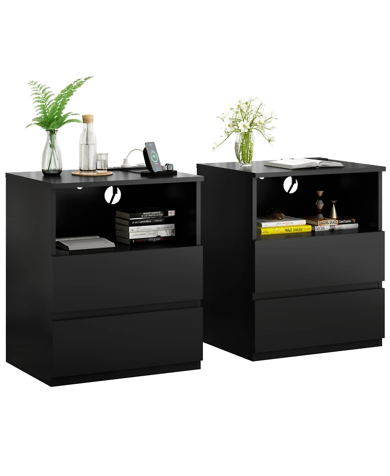 Streamdale Furniture End Table with Usb C Charging, 2 Drawers, Storage Cabinet