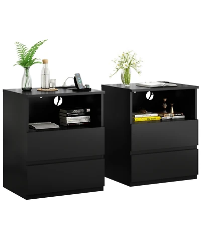 Streamdale Furniture End Table with Usb C Charging, 2 Drawers, Storage Cabinet