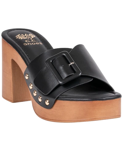 Gc Shoes Women's York Buckle Wooden Block Heel Platform Sandals