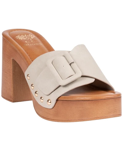 Gc Shoes Women's York Buckle Wooden Block Heel Platform Sandals
