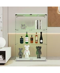 Streamdale Furniture Tempered Glass Display Cabinet w/ Light & Adjustable Feet - White