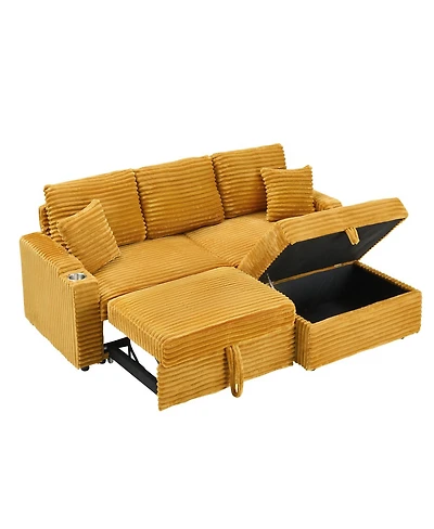 Streamdale Furniture Corduroy Multi-Function Sofa with Hidden Reclining and Removable Footstool