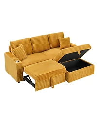 Streamdale Furniture Corduroy Multi-Function Sofa with Hidden Reclining and Removable Footstool