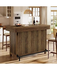 Tribesigns 57.48-Inch Kitchen Cabinet & Bar Table, Industrial Counter Height Pub Table with 2-Tier Storage