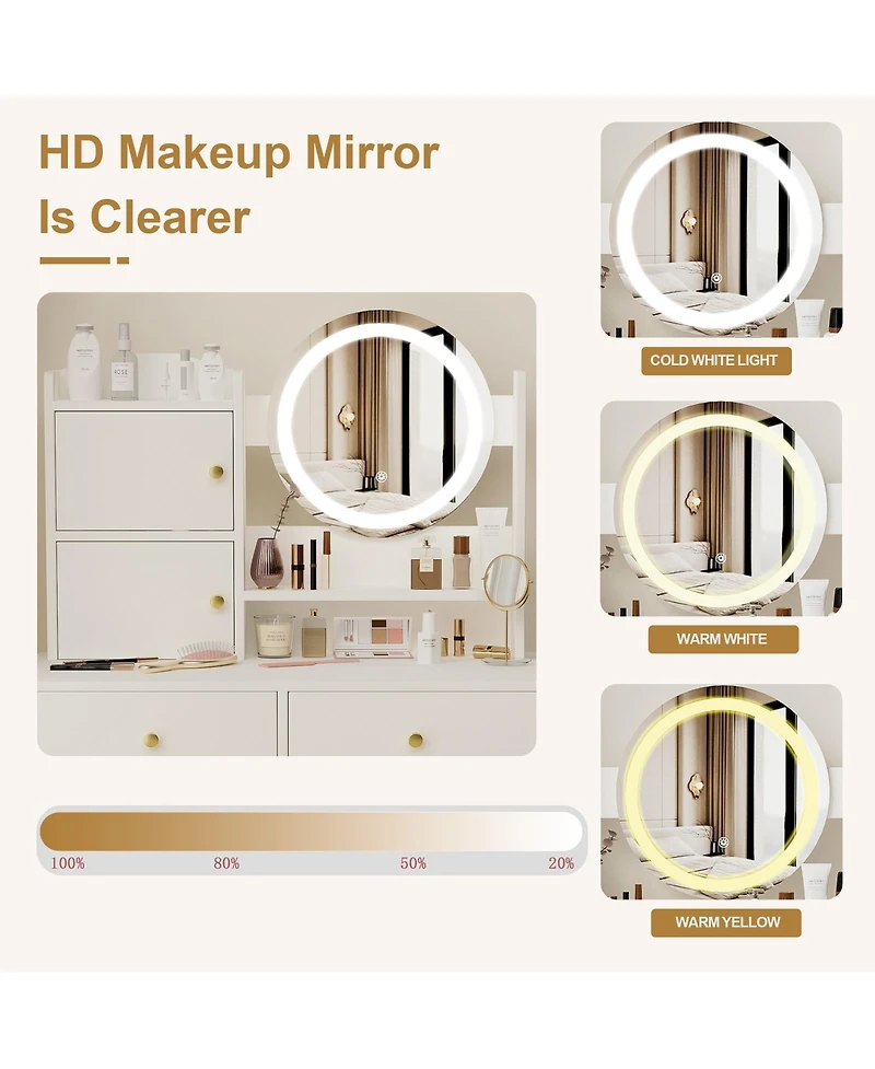 Streamdale Furniture Vanity Desk with Mirror, Lights