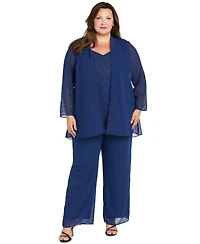 R & M Richards Plus Open Front Jacket, Camisole Pants, 3-Piece Set
