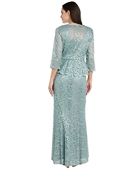 R & M Richards Petite 2-Pc. Metallic-Lace Gown Jacket Set
