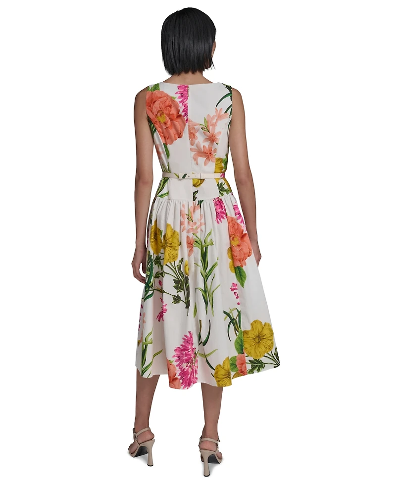 Karl Lagerfeld Paris Women's Boat-Neck Belted Sleeveless Dress