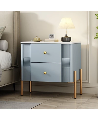 Streamdale Furniture Modern Black Nightstand with Fluted Drawers & Gold Accents