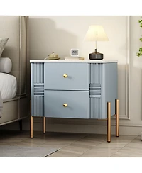 Streamdale Furniture Modern Black Nightstand with Fluted Drawers & Gold Accents