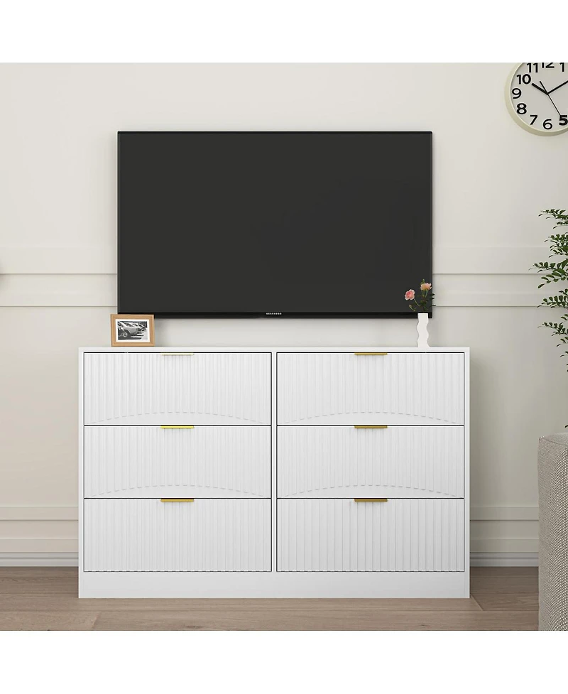Streamdale Furniture Modern 6-Drawer Dresser with Wavy Pattern Panels