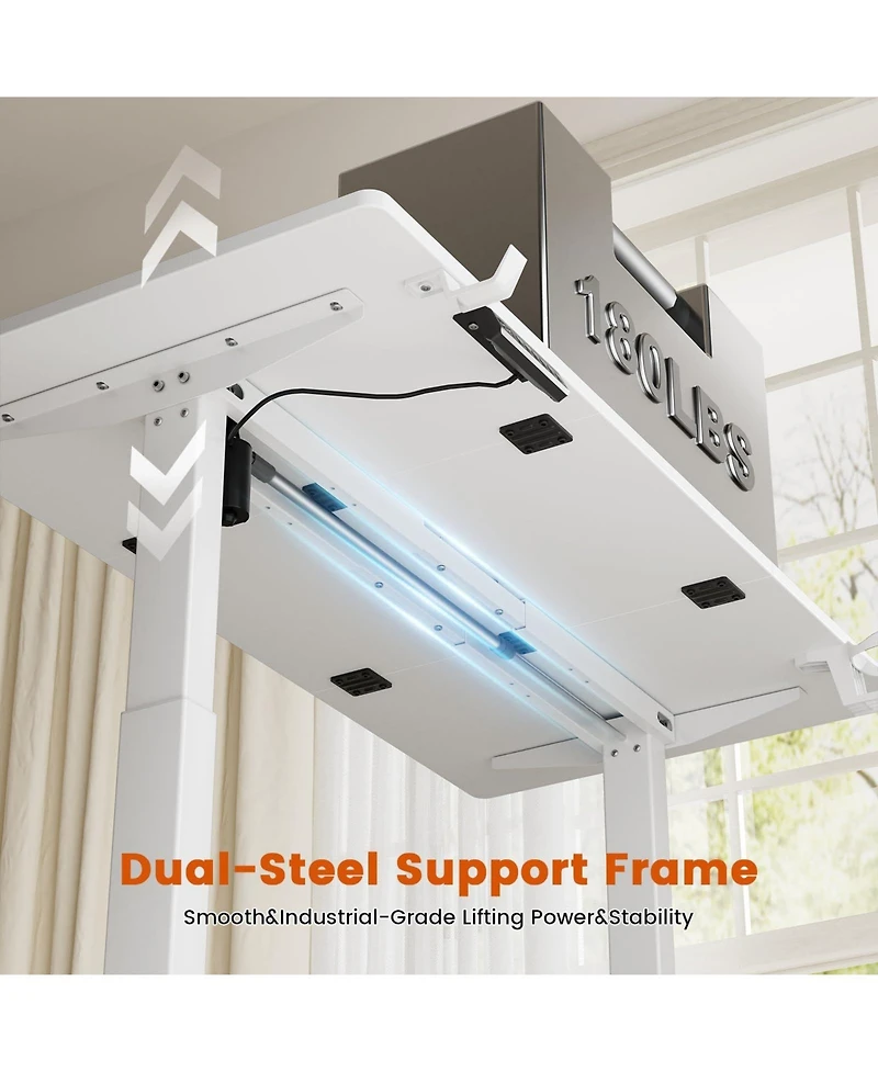 Homlux 47x24" Sit-Stand Desk Height Adjustable Computer Desk with 2 Hooks, Storage Drawers, Printer Cabinet, Brown