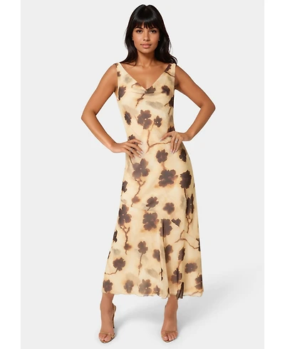 Bebe Womens Printed Chiffon Cowl Maxi Dress