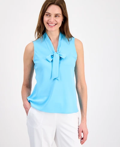 Kasper Women's Solid Sleeveless Tie-Neck Blouse, Regular & Petite