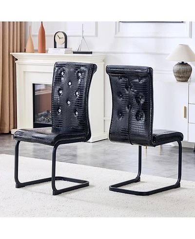Streamdale Furniture Set of Retro Alligator Upholstered Dining Chairs with Crystal Buckle