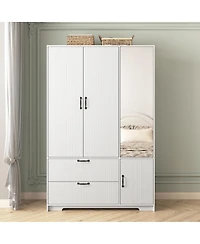 Streamdale Furniture Streamdale 4-Door Wardrobe w/ Mirror, Led, 2 Drawers, Rod, Shelves, White