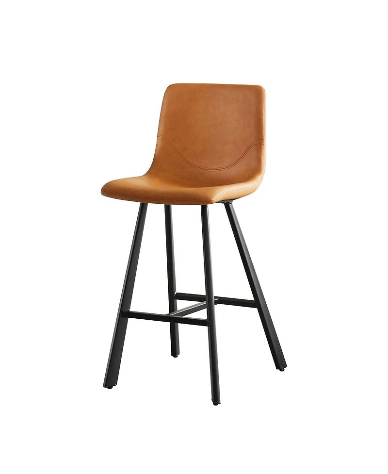 Streamdale Furniture Faux Leather Ergonomic Bar Stool with Footrest - Metal Frame (2 Sets)