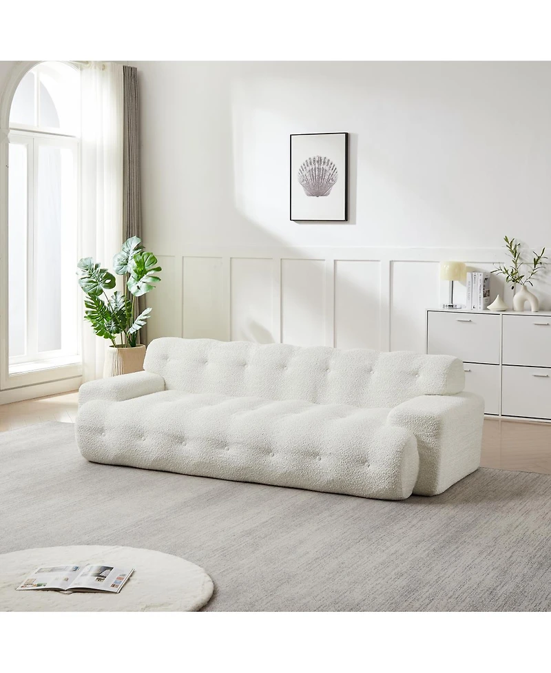 Streamdale Furniture Minimalist Button-Tufted Square Arm Three-Seater Sofa, Chenille, Snow White