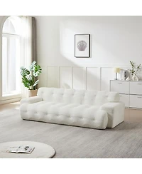 Streamdale Furniture Minimalist Button-Tufted Square Arm Three-Seater Sofa, Chenille, Snow White