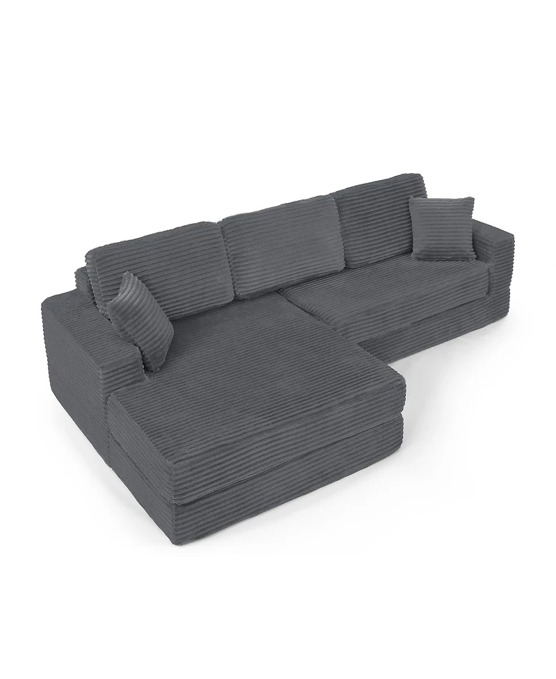 Streamdale Furniture Corduroy L-Shape Modular Sectional Sofa - Unfolds into a Bed