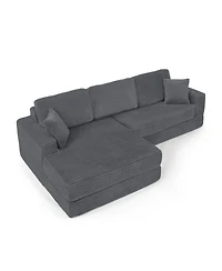 Streamdale Furniture Corduroy L-Shape Modular Sectional Sofa - Unfolds into a Bed