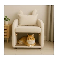 Cesicia Bunny-Ear Pet-Friendly Armchair Sofa Chair with Side Pocket, Scratch-Resistant Fabric