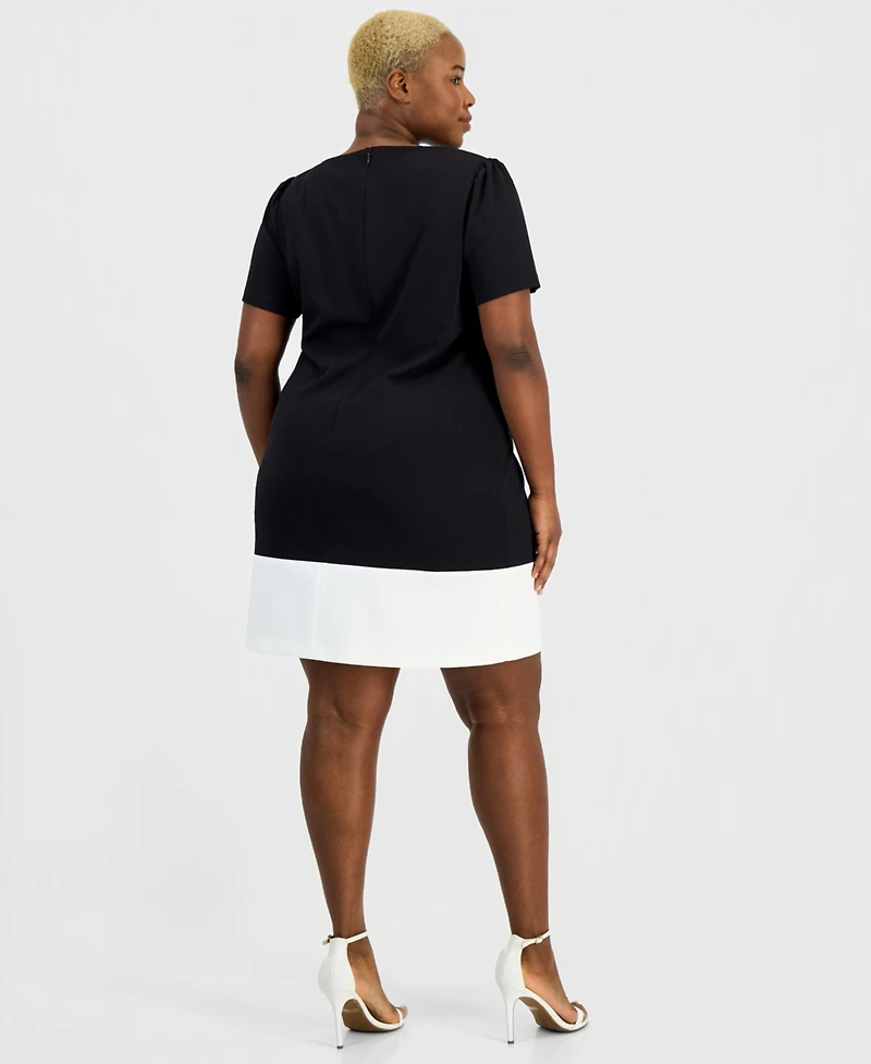 Kasper Plus Colorblock Short-Sleeve Shift Dress